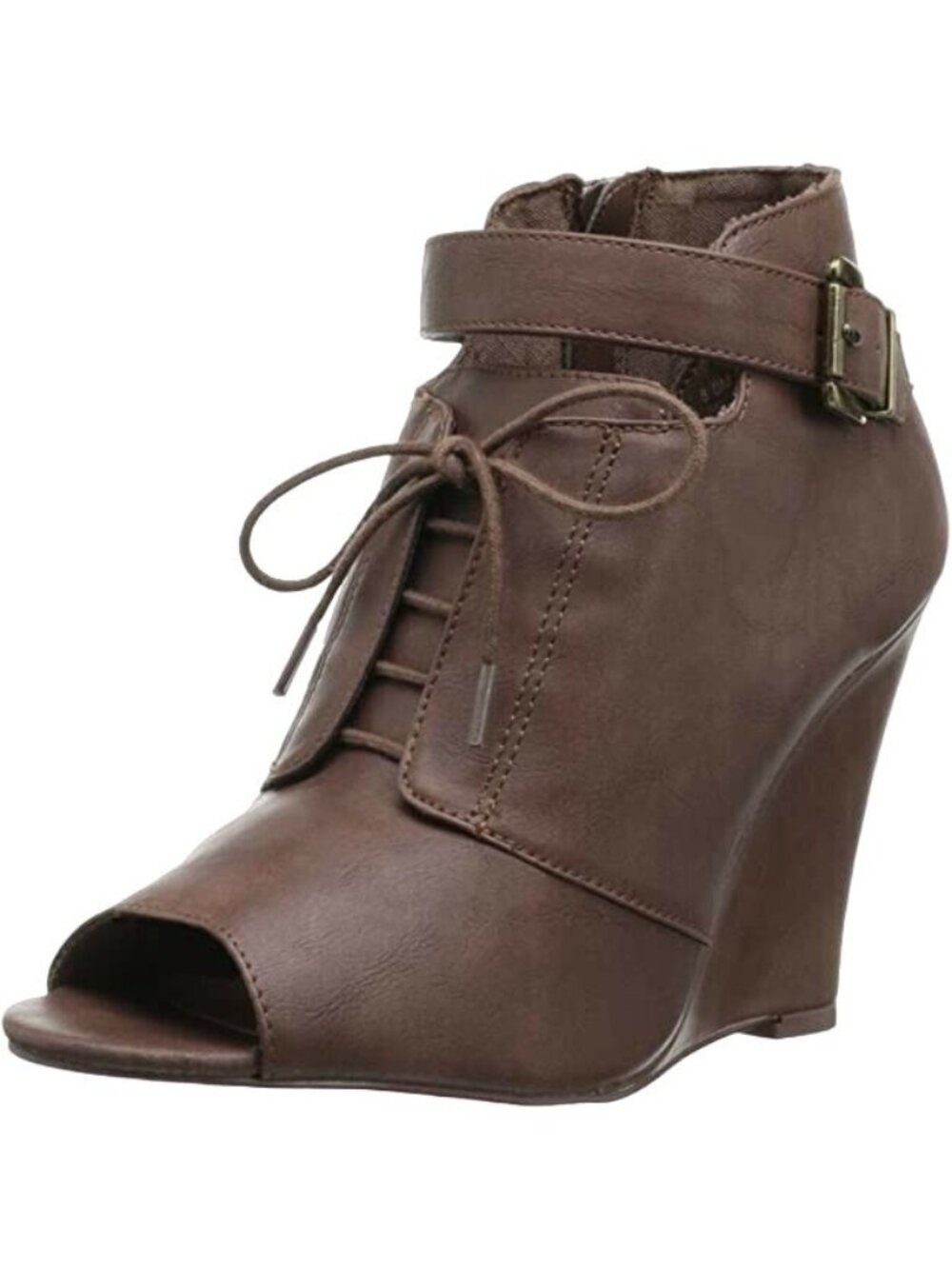 XOXO Bayle Peep Toe Faux Leather Shooties (open toe bootie), Tan, 8.5, M